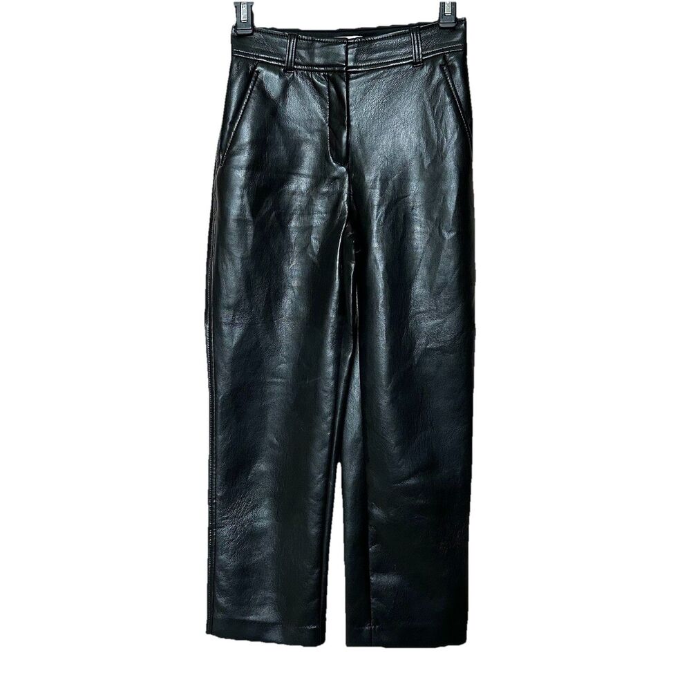 Aritzia Babaton Cropped Faux Leather Pants Women’s 00 XXS Black City Party Edgy